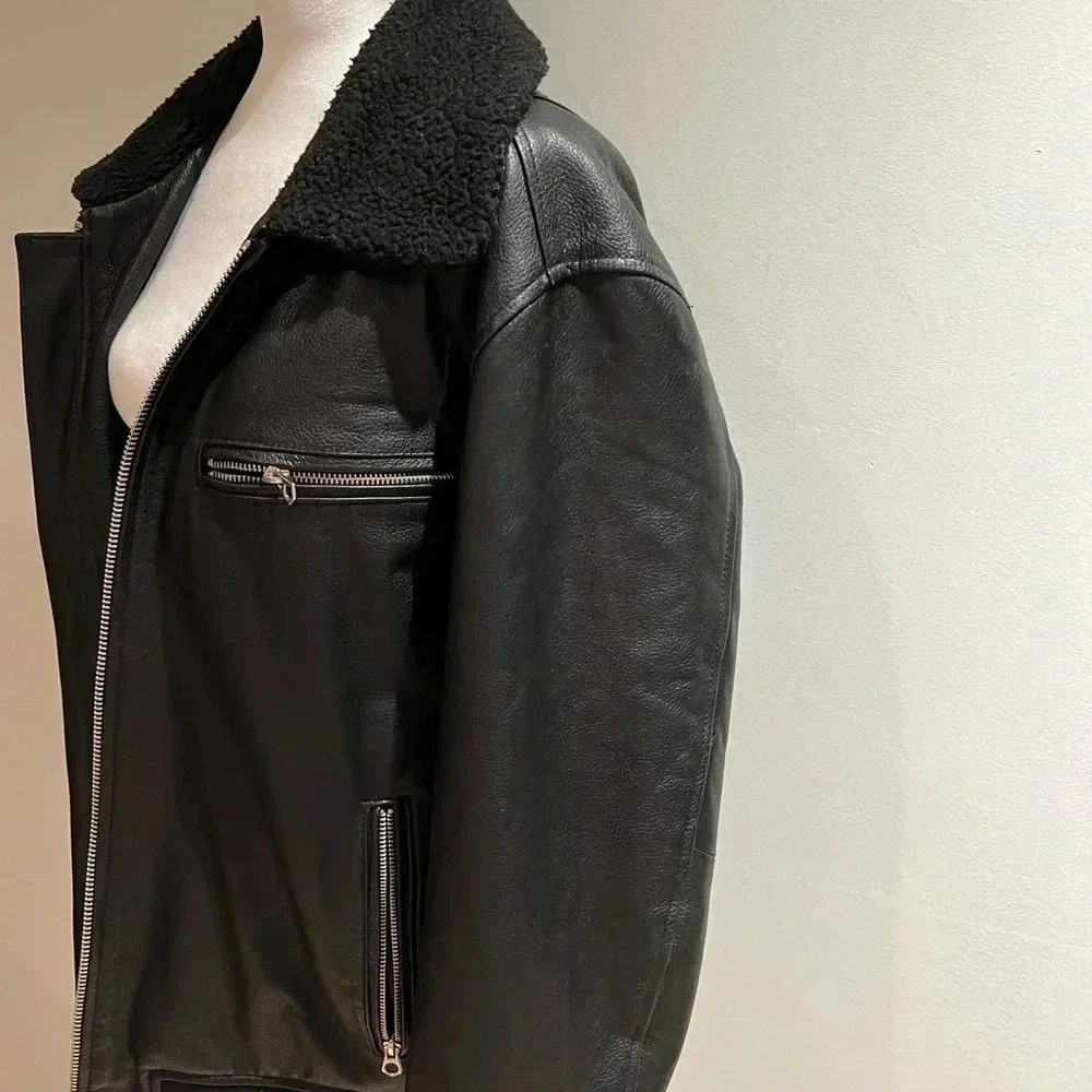 Vintage Slate & Stone Black Leather Aviator Jacket - Size XL - Picture 2 of 10